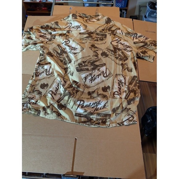 Panama Jack Rum Buried Treasure Men's XXL Tan Tropical Rayon Aloha Shirt Used - Picture 7 of 7
